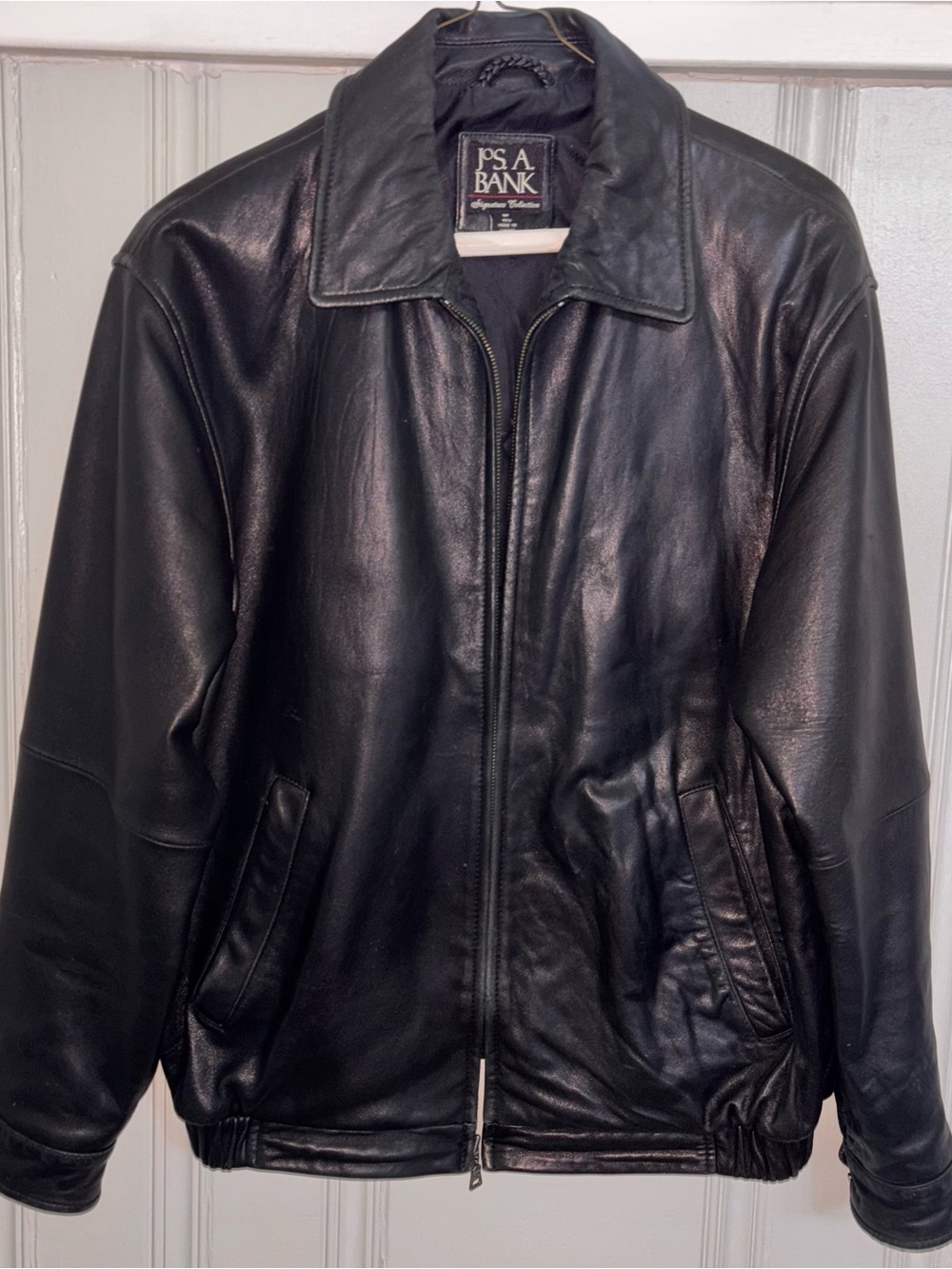 Jos. A. Bank men’s medium black leather bomber jacket biker grunge